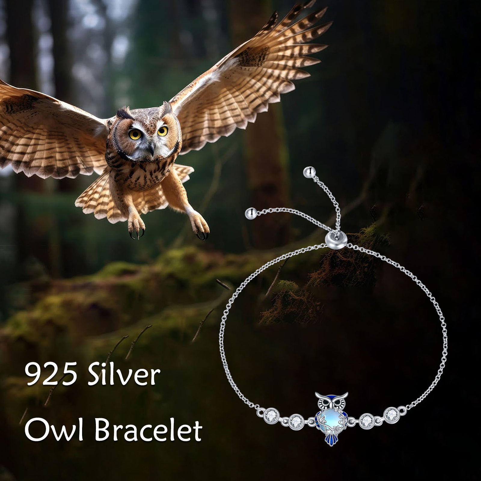 Sterling Silver Owl Bracelet Moonstone Chain Jewellery